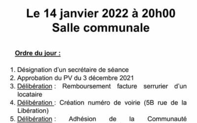 Convocation conseil municipal du vendredi 14 janvier à 20h