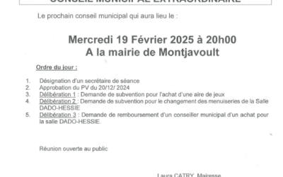 Convocation Conseil Municipal du mercredi 19 février 2025 à 20h