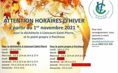 Horaires d’hiver déchèterie à partir du 1er novembre