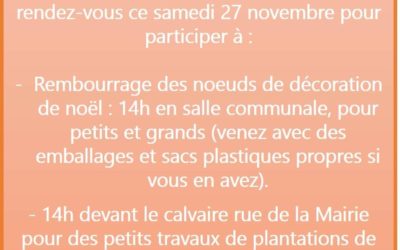 Nous vous donnons rendez-vous ce samedi 27 novembre à 14h pour 2 ateliers participatifs à Montjavoult : Venez nombreux !