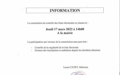 Commission de contrôle des listes électorales le jeudi 17 mars