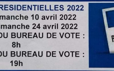 Dimanche 10 avril : vote du 1er tour des élections présidentielles.Le bureau de vote de Montjavoult (mairie) sera ouvert de 8h à 19h.