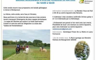 BALADE à MONTJAVOULT : organisée par le Centre Équestre Des Nonains et le géologue Dominique Frizon de la Motte : ce vendredi 20 mai.