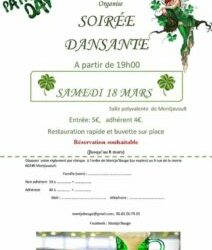 Festivités associatives : l’association Montja’Bouge organise une soirée ST PATRICK à la salle des fêtes de Montjavoult le samedi 18 mars :