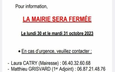 Fermeture de la mairie les 30 et 31 octobre