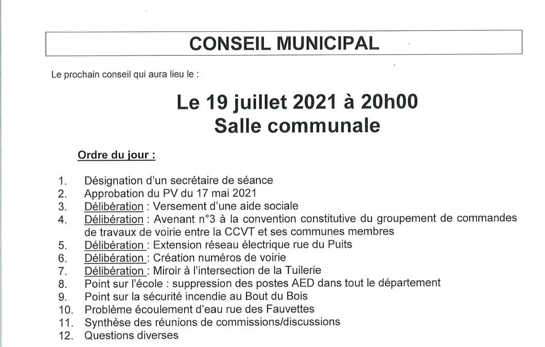 Conseil municipal du 19 juillet 2021