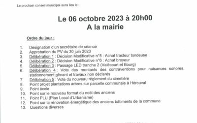 Ce vendredi le conseil municipal se réunira, voici l’ordre du jour. Conseil ouvert au public.