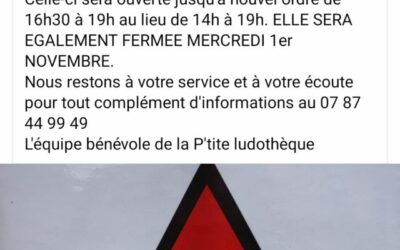 Attention: changement des horaires de la P’tite ludothèque à Montagny-en-Vexin organisée le mercredi par Montjavoult joue :