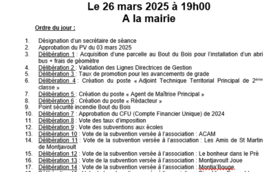 Convocation du Conseil Municipal du Mercredi 26 mars 2025 à 19h