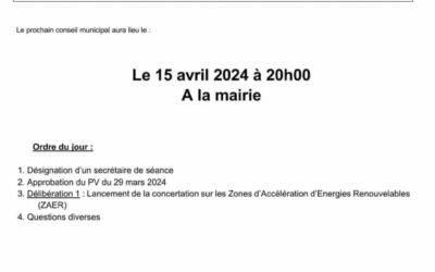 Conseil Municipal extraordinaire lundi 15 avril à 20h.