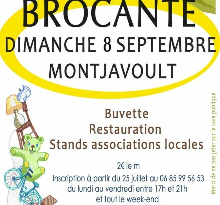 BROCANTE DE MONTJAVOULT ce dimanche 8 septembre : LES INSCRIPTIONS SONT OUVERTES auprès l’association Le Bonheur dans le Pré. Voici le bulletin pour réserver vos emplacements dès maintenant :