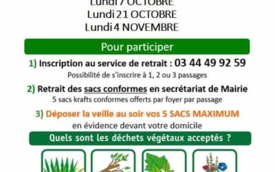 SERVICE MUNICIPAL DE RETRAIT DE DÉCHETS VERTS : voici les dates pour lesquelles vous pouvez dès à présent vous inscrire :