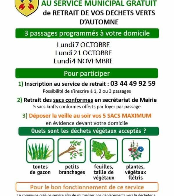 SERVICE MUNICIPAL DE RETRAIT DE DÉCHETS VERTS : voici les dates pour lesquelles vous pouvez dès à présent vous inscrire :