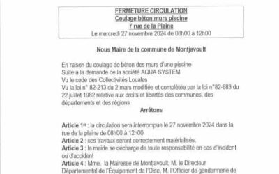 TRAVAUX : circulation interrompue dans la matinée au Vouast , du de la plaine mercredi 27 novembre  :