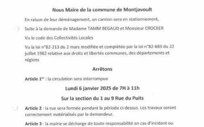 2 rue du Puits, la rue sera fermée à la circulation ce lundi 6 janvier 2025 le matin de 7h à 11h.