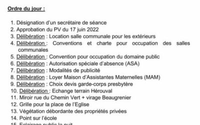 Conseil municipal du vendredi 23 septembre à 20h